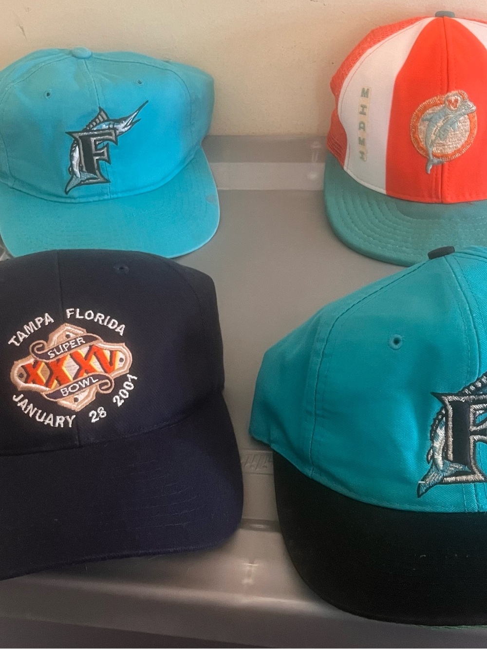 4 vintage florida snapback hat bundle marlins dolphins miami tampa bay superbowl